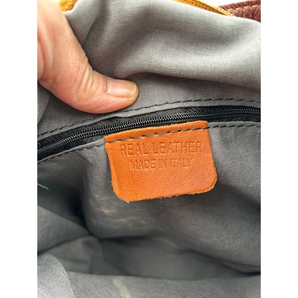 Italian Leather Hobo Bag Women Brown Cognac Ring Detail Butter Soft Shoulder - Picture 4 of 11